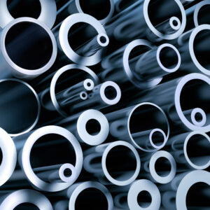 a stack of various metall pipes