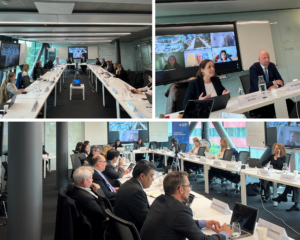 A montage of 3 photos showing a meeting