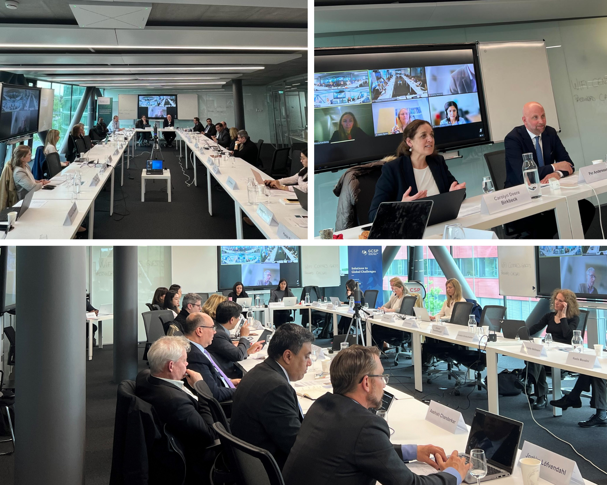 A montage of 3 photos showing a meeting